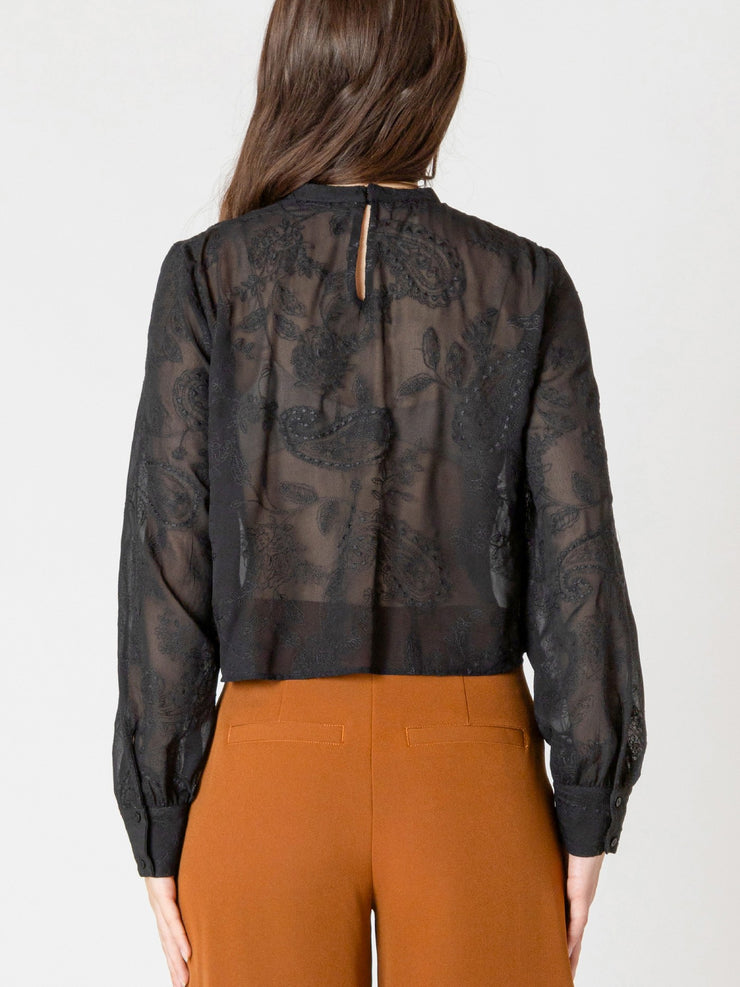 BLACK TAPE Sheer Embroidered Lace Top