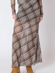 DEX Plaid Mesh Midi Skirt