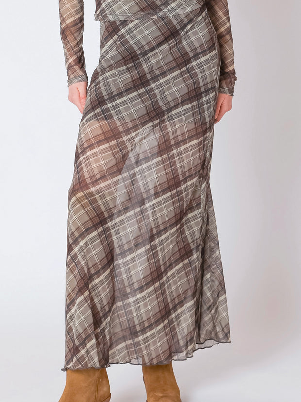 DEX Plaid Mesh Midi Skirt