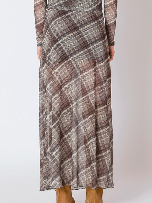 DEX Plaid Mesh Midi Skirt