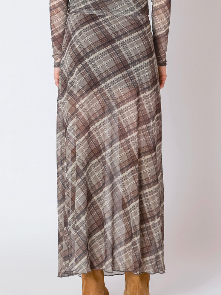 DEX Plaid Mesh Midi Skirt