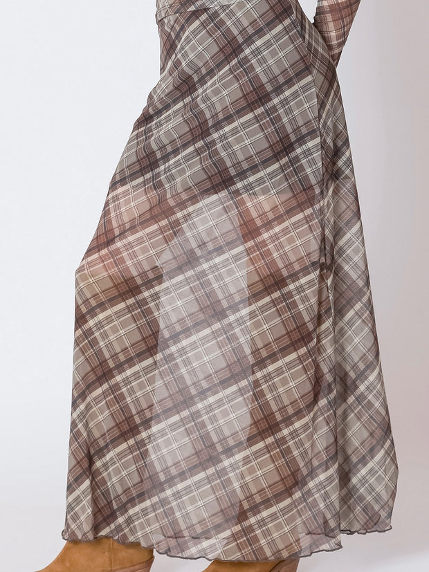 DEX Plaid Mesh Midi Skirt
