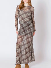 DEX Plaid Mesh Long Sleeve Top
