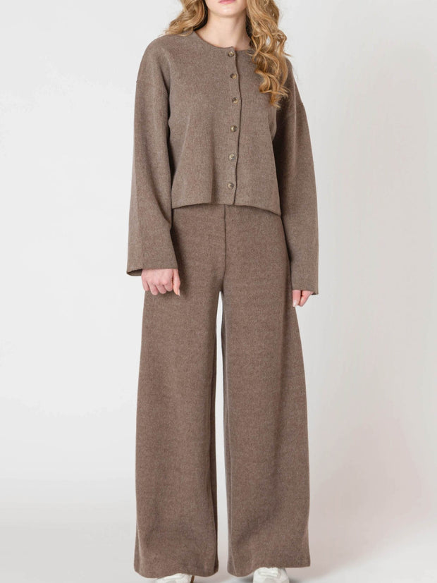 ROOM 34 Rib Knit Cardigan & Wide Leg Pant Set