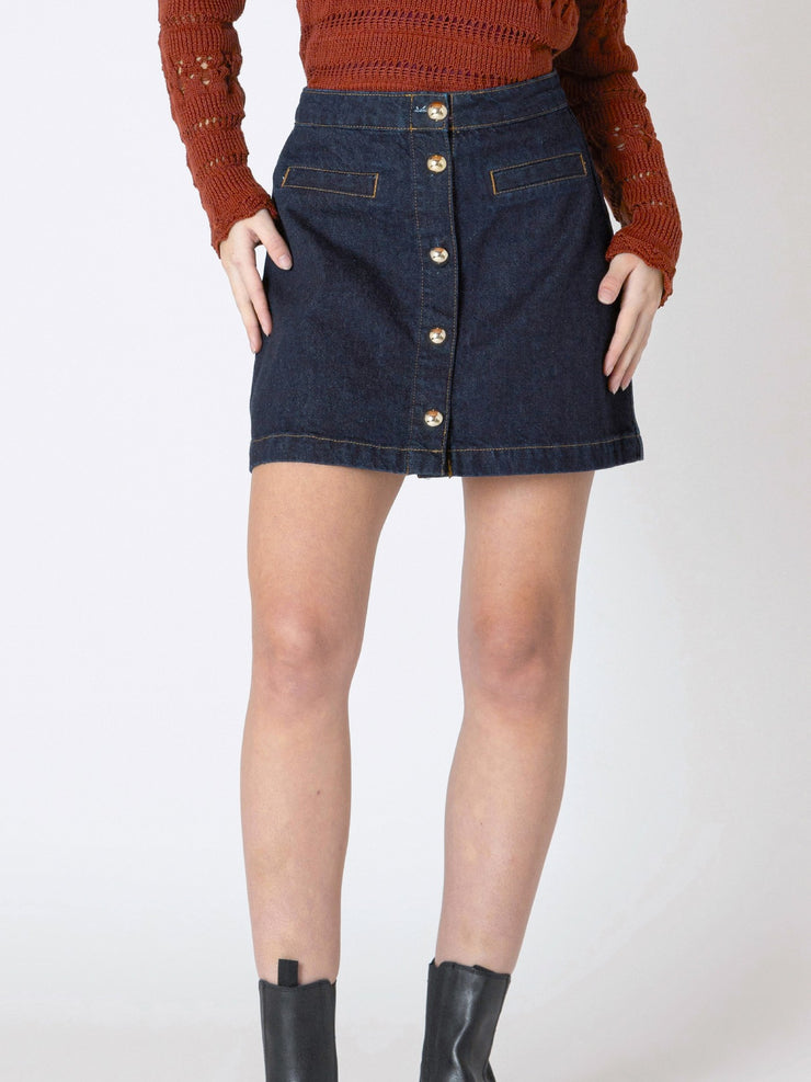 DEX Button Front Denim Mini Skirt