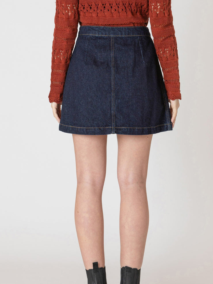 DEX Button Front Denim Mini Skirt