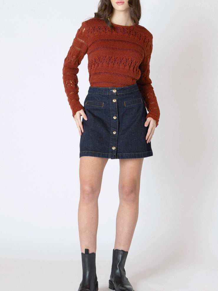 DEX Button Front Denim Mini Skirt