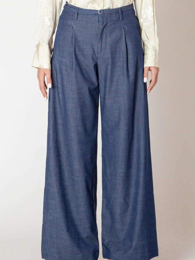 BLACK TAPE Belted Denim Wide Leg Trouser