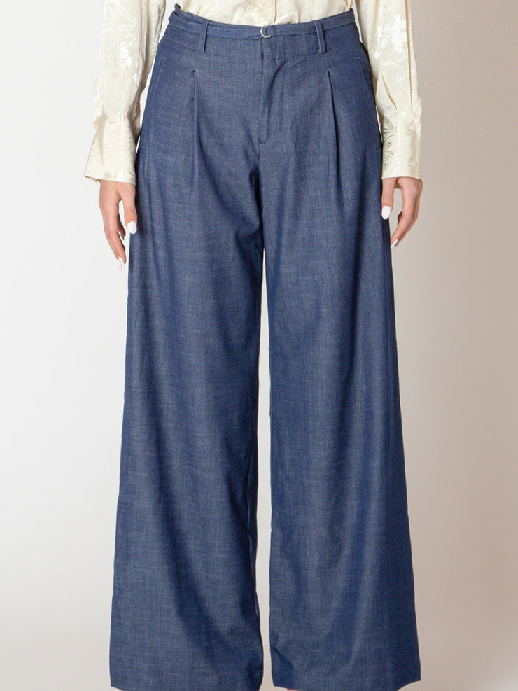BLACK TAPE Belted Denim Wide Leg Trouser