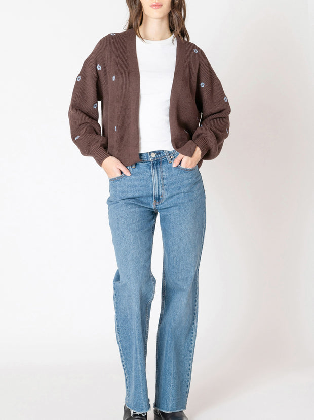 DEX Floral Embroidered Open Cardigan