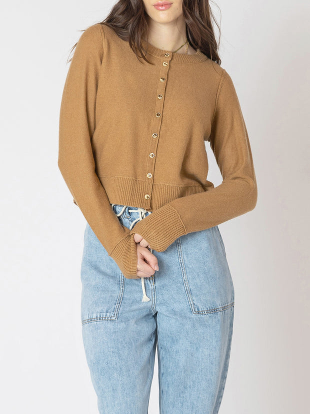 DEX Button Front Cropped Cardigan