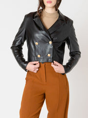 BLACK TAPE Faux Leather Cropped Double Breasted Jacket