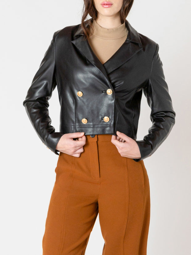 BLACK TAPE Faux Leather Cropped Double Breasted Jacket
