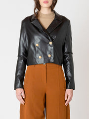 BLACK TAPE Faux Leather Cropped Double Breasted Jacket