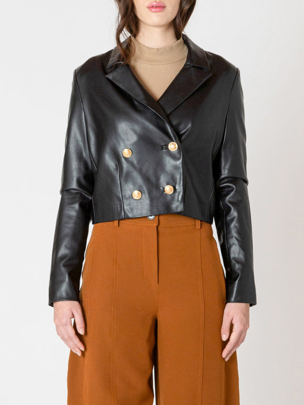 BLACK TAPE Faux Leather Cropped Double Breasted Jacket