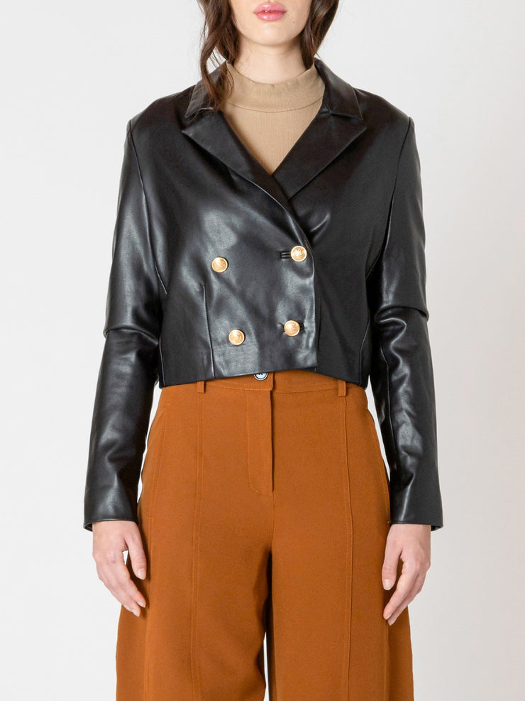BLACK TAPE Faux Leather Cropped Double Breasted Jacket