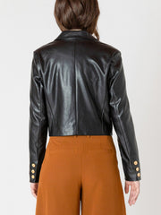 BLACK TAPE Faux Leather Cropped Double Breasted Jacket