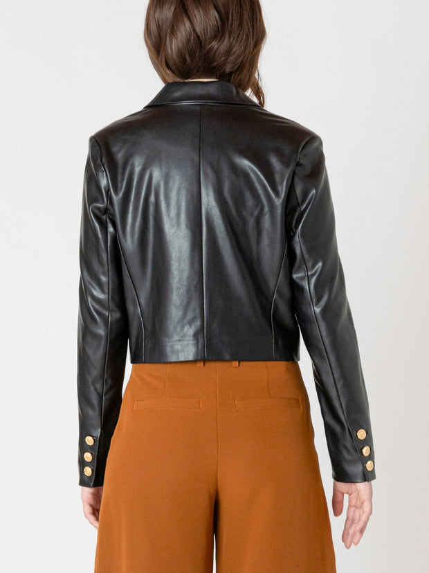 BLACK TAPE Faux Leather Cropped Double Breasted Jacket