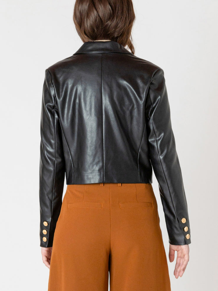 BLACK TAPE Faux Leather Cropped Double Breasted Jacket