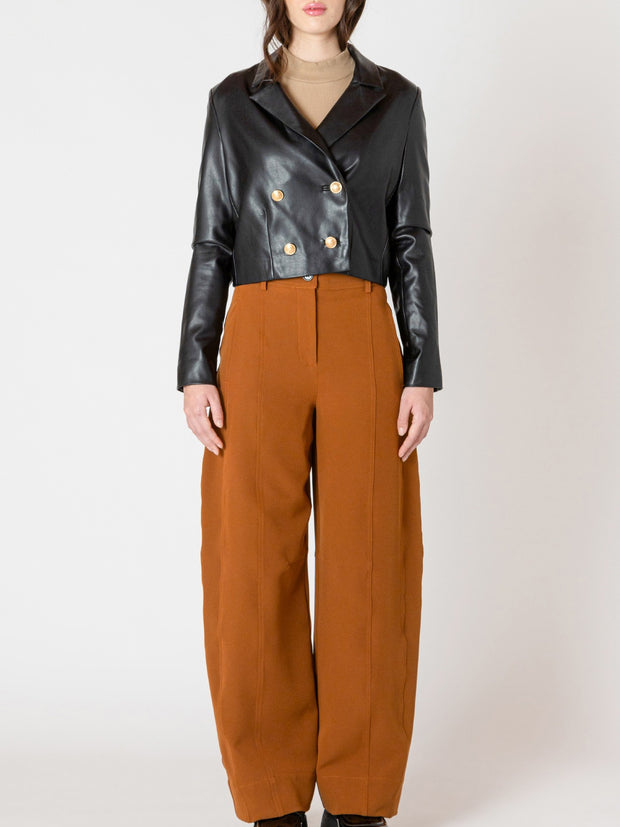 BLACK TAPE Faux Leather Cropped Double Breasted Jacket