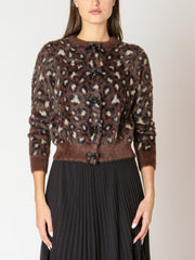 BLACK TAPE Bow Button Leopard Cardigan