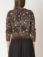 BLACK TAPE Bow Button Leopard Cardigan