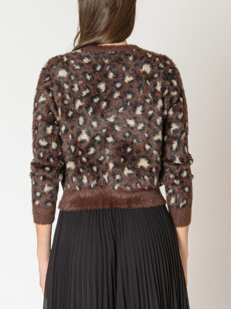 BLACK TAPE Bow Button Leopard Cardigan