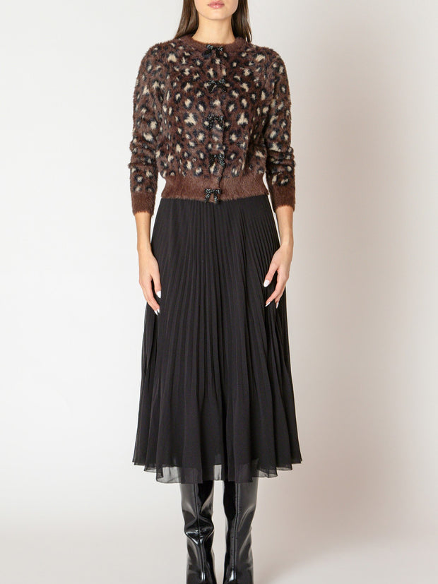 BLACK TAPE Bow Button Leopard Cardigan