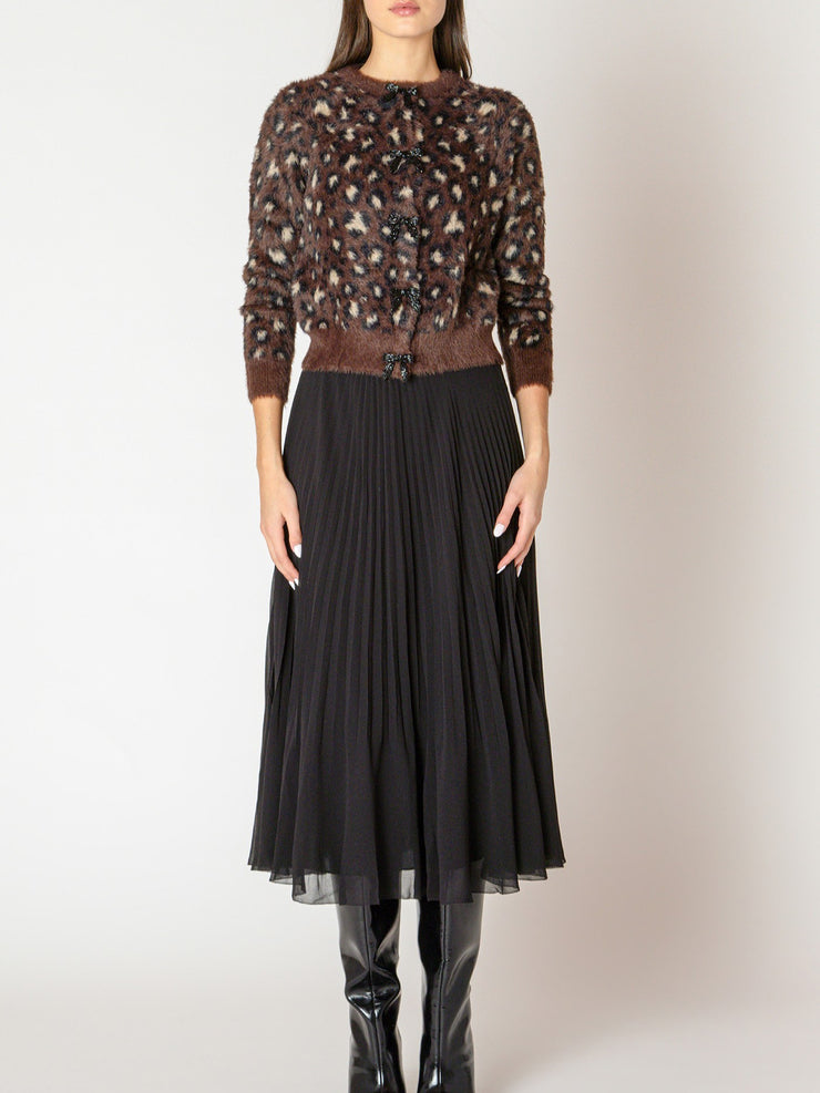 BLACK TAPE Bow Button Leopard Cardigan