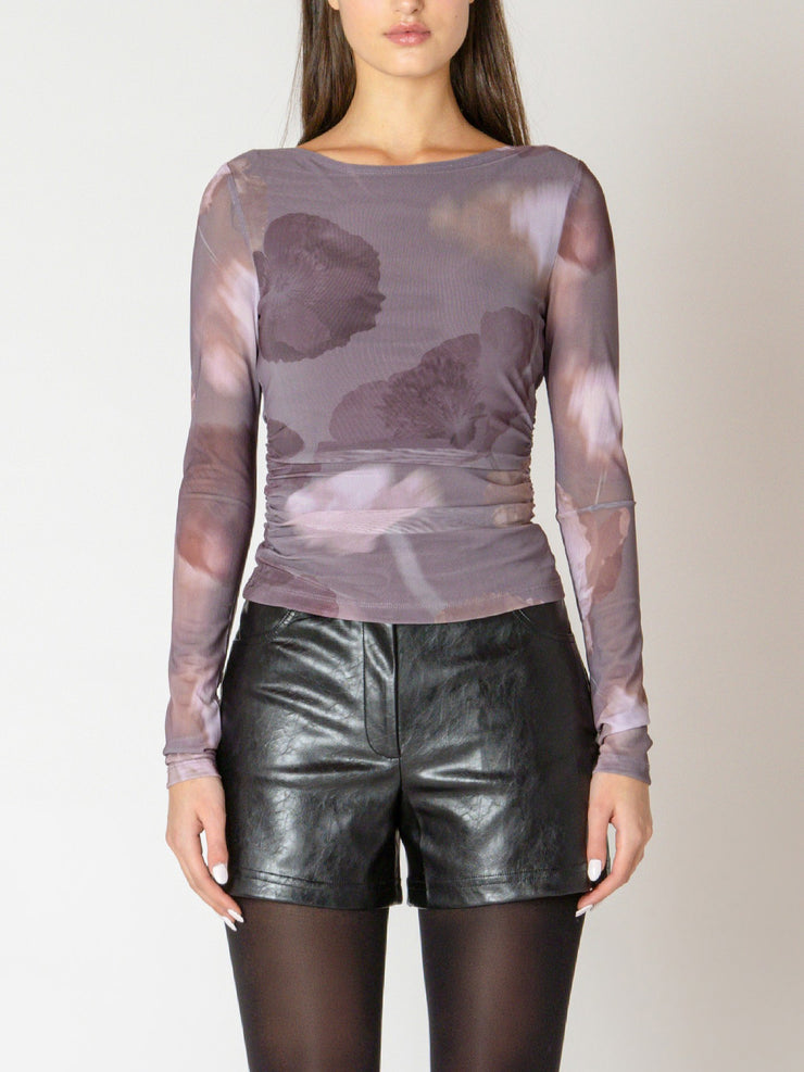 BLACK TAPE Printed Mesh Long Sleeve Top