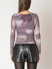 BLACK TAPE Printed Mesh Long Sleeve Top