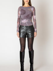 BLACK TAPE Printed Mesh Long Sleeve Top