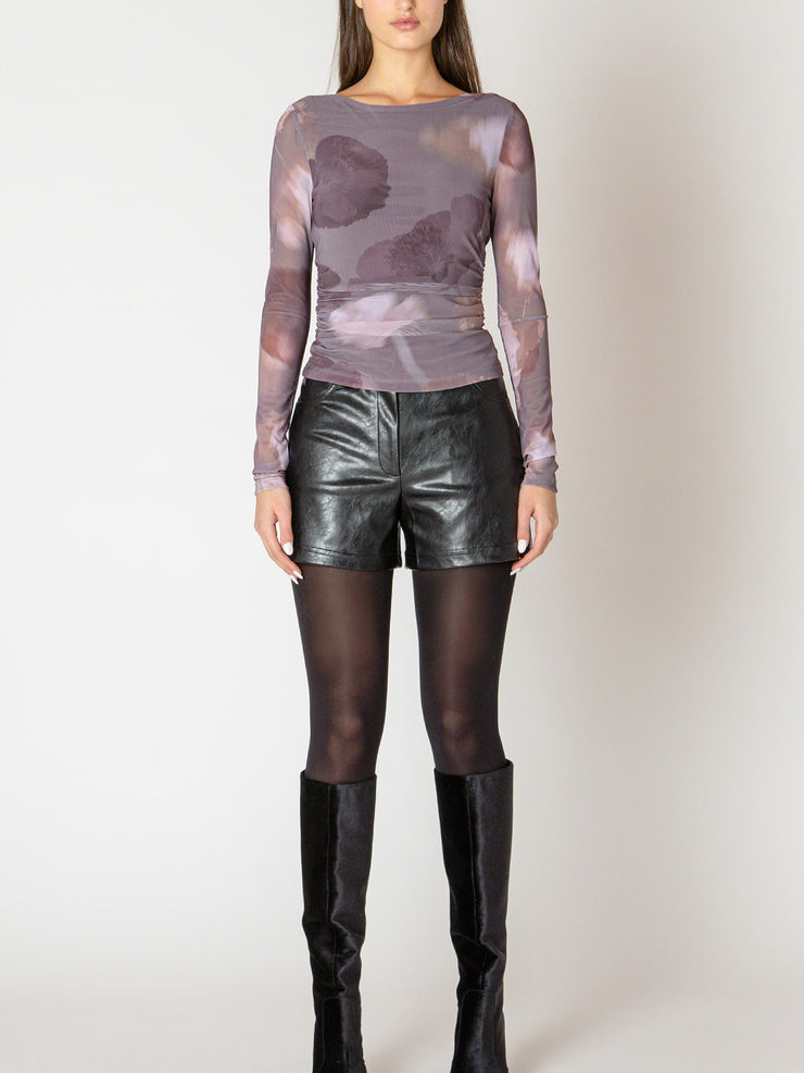 BLACK TAPE Printed Mesh Long Sleeve Top