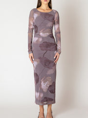 BLACK TAPE Printed Mesh Long Sleeve Maxi Dress