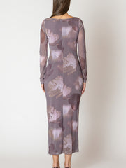 BLACK TAPE Printed Mesh Long Sleeve Maxi Dress