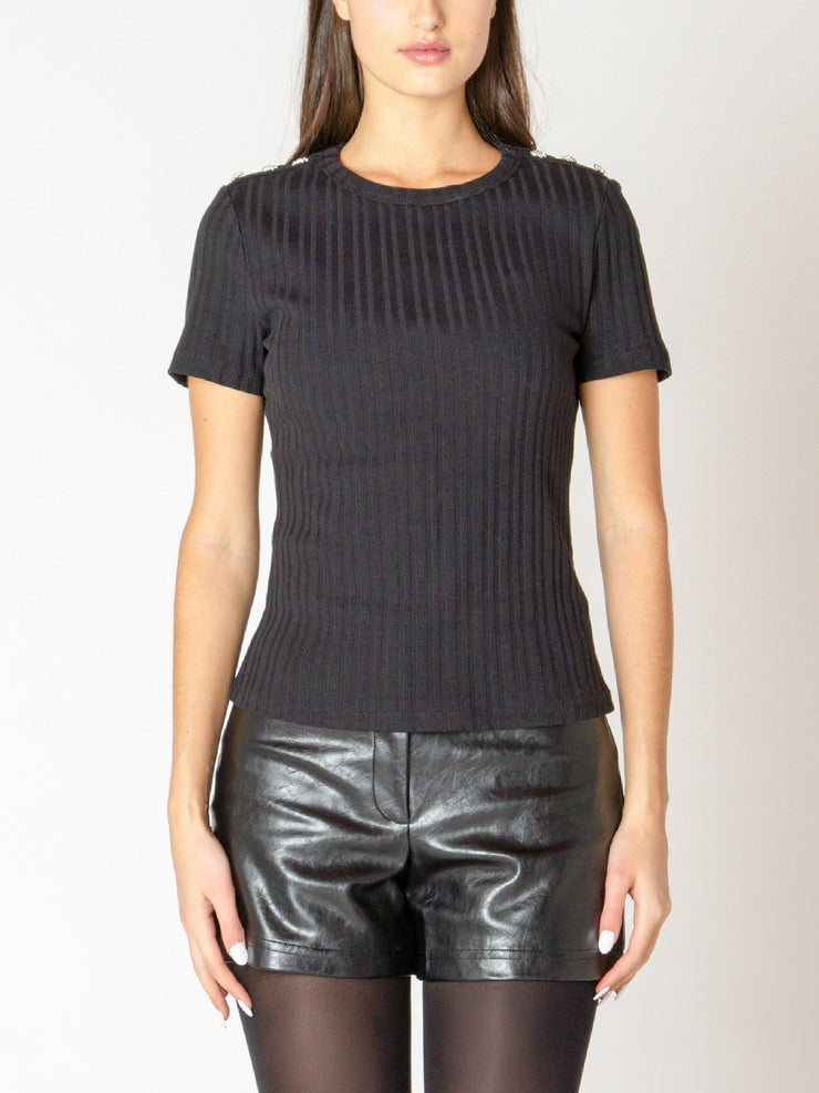 DEX Embellished Shoulder Rib Top