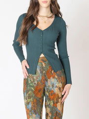 DEX Button Up Ribbed Sweater