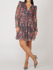 DEX Long Sleeve Shimmer Floral Mini Dress