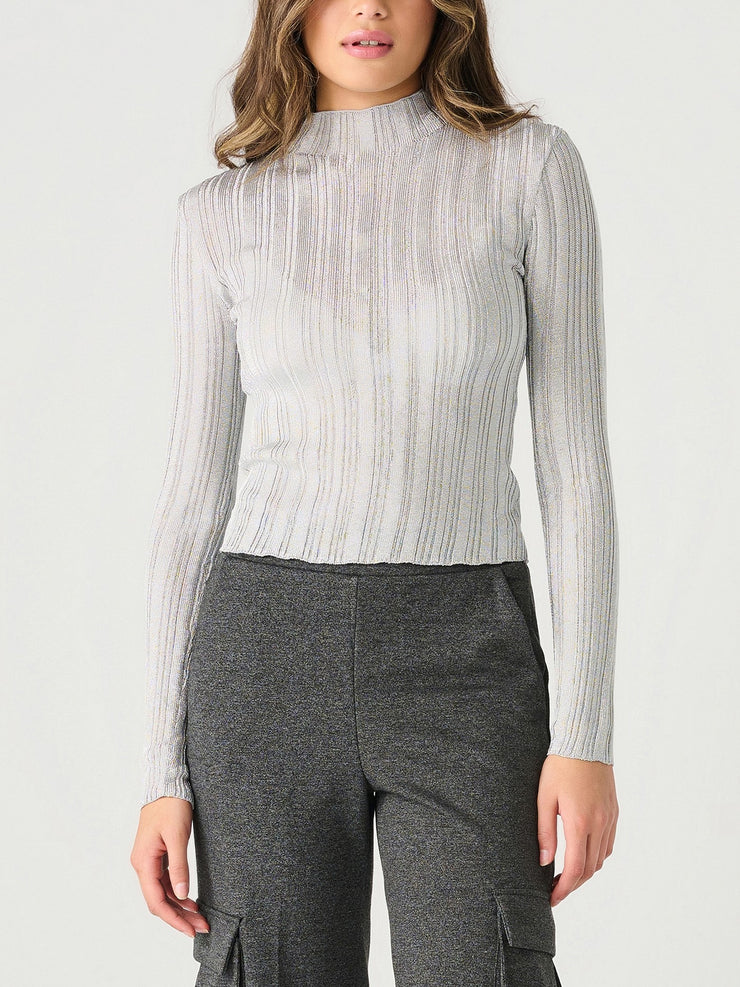 DEX Long Sleeve Mockneck Ribbed Shimmer Top