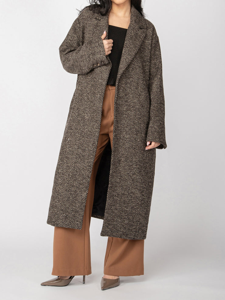 BLACK TAPE Belted Herringbone Long Coat