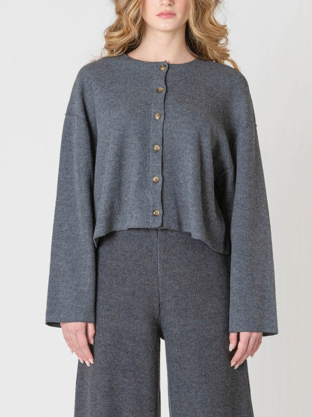 ROOM 34 Rib Knit Cardigan & Wide Leg Pant Set