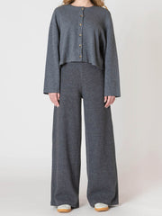 ROOM 34 Rib Knit Cardigan & Wide Leg Pant Set