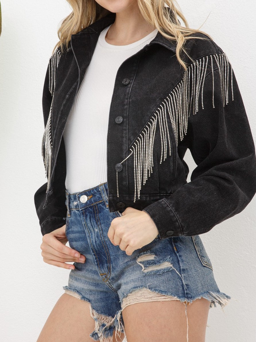 27 Denim Rhinestone Fringe Jacket 27 Boutique