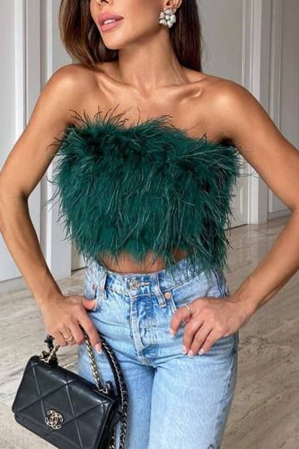 27 Feather Corset Tube Top