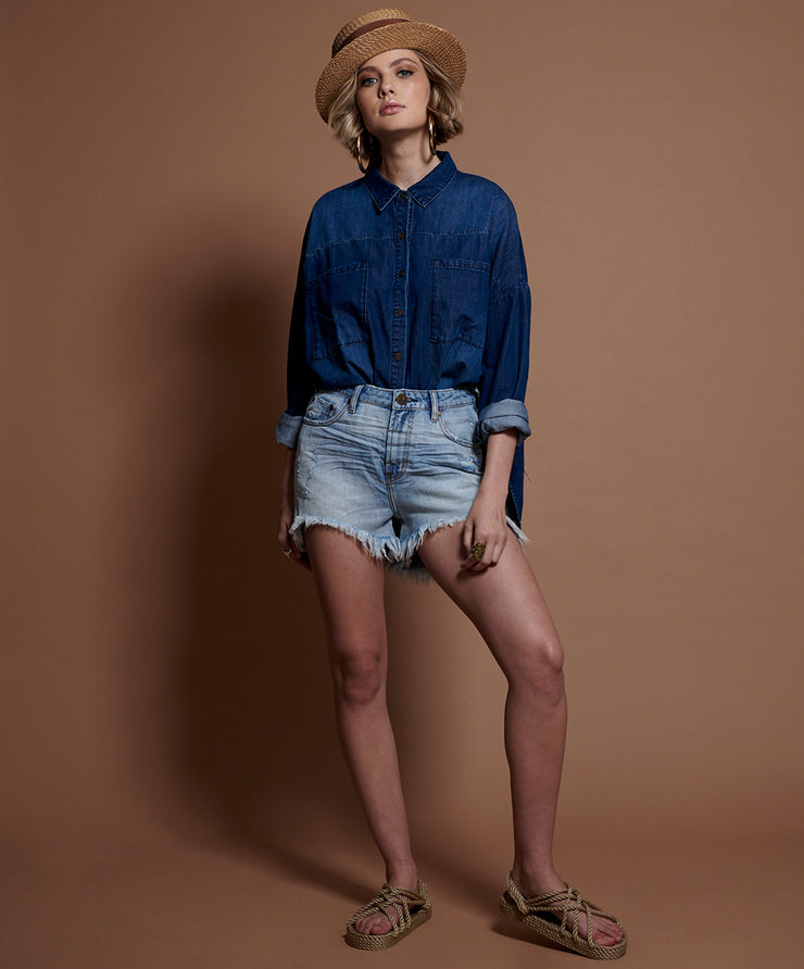 ONETEASPOON Montana Blue Legend High Waisted Mom Short