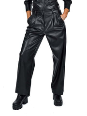 RD STYLE Faux Leather Pleated Wide Leg Pant