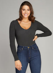 C'EST MOI Bamboo V-Neck Long Sleeve Bodysuit