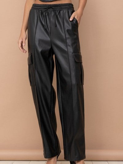 27 Faux Leather Pleated Cargo Pant