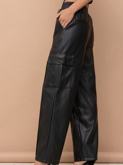 27 Faux Leather Pleated Cargo Pant
