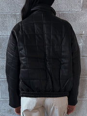 RD STYLE Faux Leather Quilted Bomber Jacket